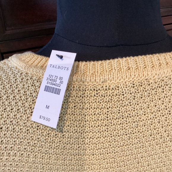Talbot's Yellow Cotton Knit Sweater Tunic V Neck Textured Fringe Sleeve NWTS - Picture 6 of 6
